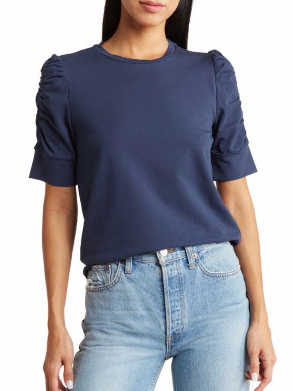 EUC Walter Baker Tee in Navy with Puff Sleeves
